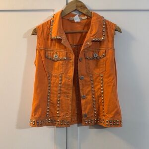 Vintage Orange/coral Studded Vest